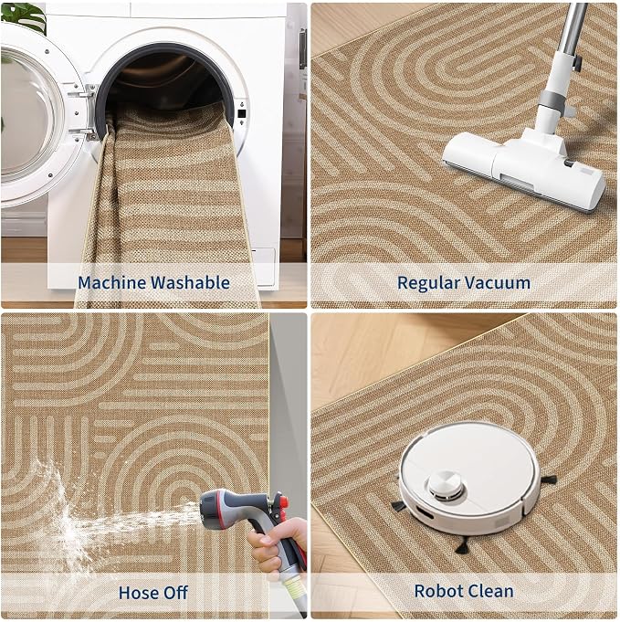 Garvee Area Rugs 9x12 Living Room Washable Rug Modern Abstract Rugs | Natural Rainbow Area Rug Stain Resistant Easy Cleaning Throw Rugs Low Pile Floor Cover for Nursery Dining Room Apartment