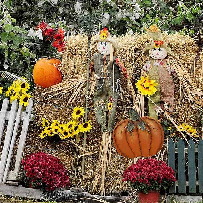 K KILIPES 17" H Metal Pumpkin Garden Stake Fall Decorations Outdoor Pumpkin Yard Sign Autumn Pumpkin Lawn Decor Decorative Garden Stake for Fall Harvest Thanksgiving Outside Patio Porch Decor