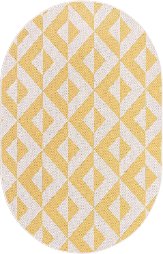 Unique Loom Outdoor Collection Area Rug - Napa (5' 3' x 8' Oval, Yellow/ Ivory)