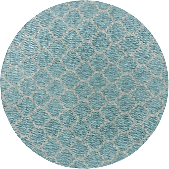 Unique Loom Outdoor Trellis Collection Area Rug - Trellis (Round 10' 8" x 10' 8", Aquamarine/ Gray)