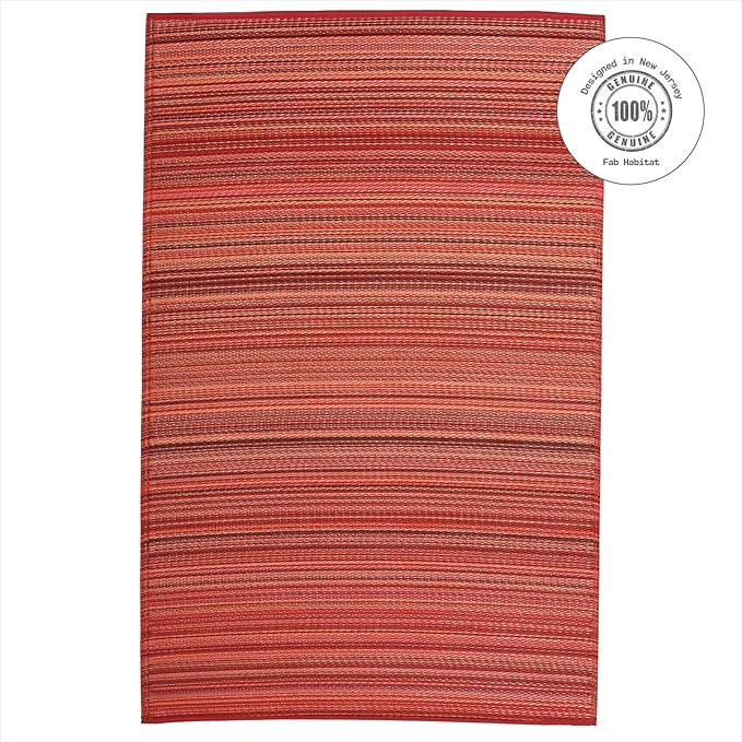 Fab Habitat Outdoor Rug - Waterproof, Fade Resistant, Crease-Free - Premium Recycled Plastic - Striped - Porch, Deck, Balcony, Mudroom, Laundry Room, Patio - Cancun - Sunset - 3 x 5 ft