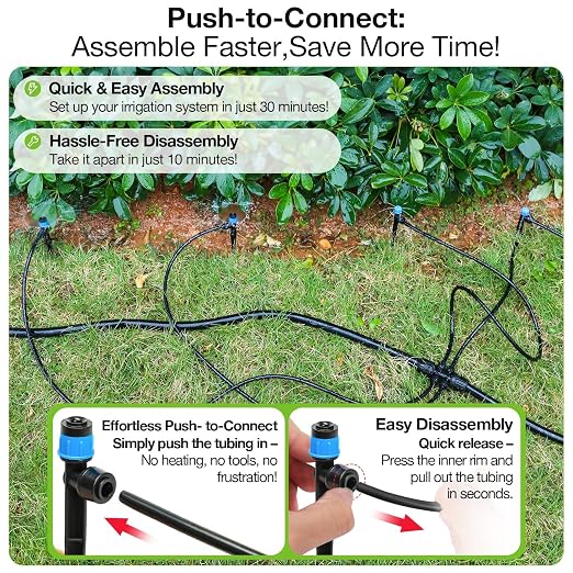 MIXC Drip Irrigation Emitters, Adjustable 360 Degree Water Flow Drippers Sprayer Push-to-Fit for 1/4" Tubing, Drip System Parts for Outdoor Watering Systems 80 Pack