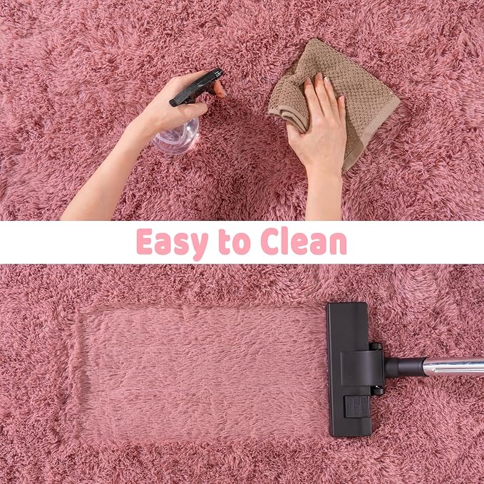 8x10 Large Area Rugs for Living Room, Fluffy Washable Blush Pink | Upgrade Non-slip, 8 x 10 Big Shag Rug for Girls Bedroom Kids Nursery, Modern Shaggy Furry Carpet for Dorm, Flame Resistant