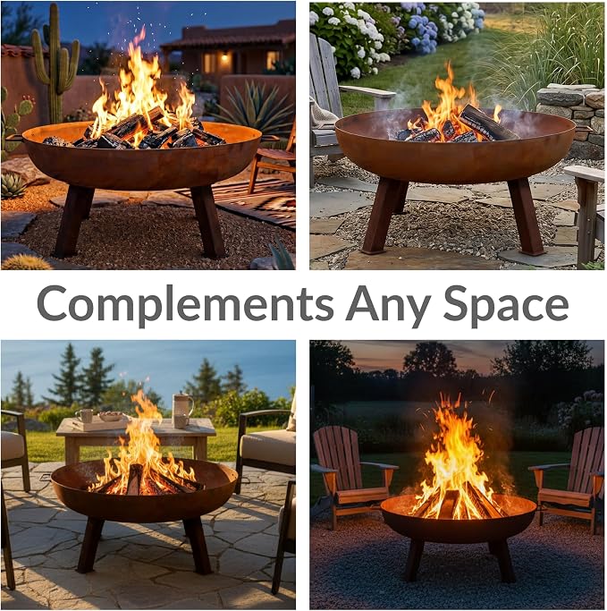 Sunnydaze Cast Iron Heavy Duty Fire Pit for Outside - Wood Burning Outdoor Fire Pit Bowl with Handles for Patio, Backyard, Camping - 34" - Rust