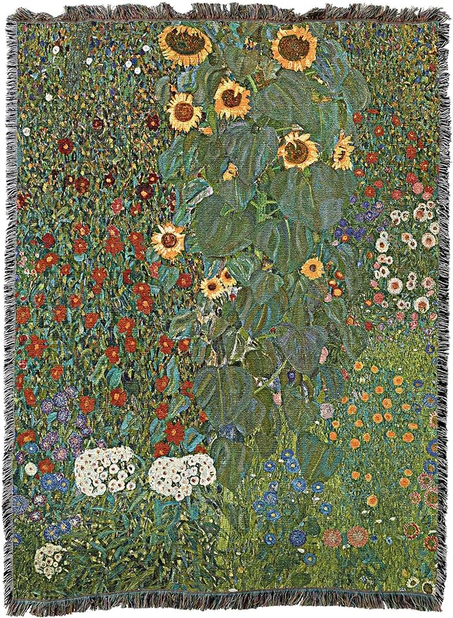 Pure Country Weavers Farm Garden with Sunflowers XL Blanket by Gustav Klimt - Fine Art Gift Tapestry Throw Woven from Cotton - Made in the USA (82x62)