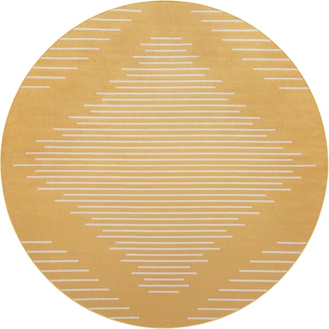 Unique Loom Outdoor Modern Collection Area Rug - Tambor (10' 8" Round, Yellow/ Ivory)