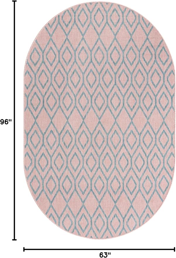 Jill Zarin Outdoor Collection Area Rug - Turks and Caicos (5' 3" x 8' Oval Pink and Aqua/Light Blue)