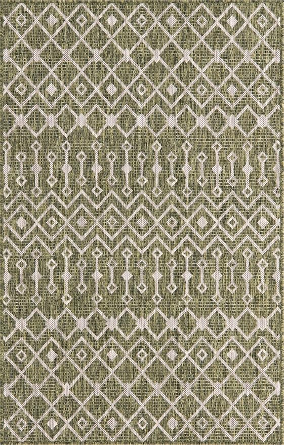 Unique Loom Outdoor Trellis Collection Area Rug - Tribal Trellis (3' 3" x 5' 3" Rectangle, Green/ Natural)