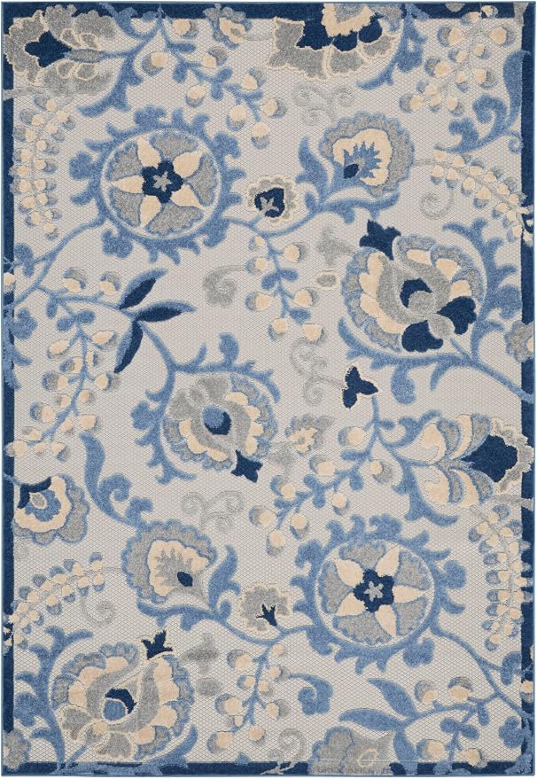 Nourison Home Aloha Blue Grey 6' x 9' Area Rug - Easy Clean, Non Shedding, Bed Room, Living Room, Dining Room, Kitchen (6' x 9')