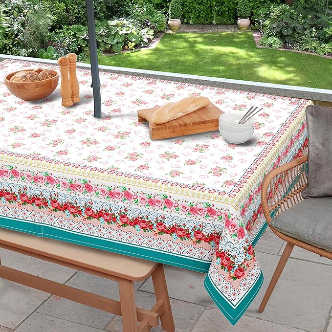 Outdoor Tablecloth with Umbrella Hole and Zipper, Rectangle Patio Table Covers for Spring/Summer, Machine Washable Outdoor Picnic Table Cloth (Pioneer, 60" × 84" Rectangular)