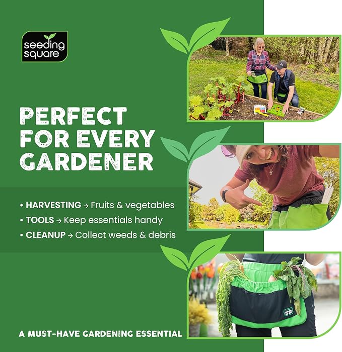 Seeding Square Harvest Apron Hands-Free Gardening Apron for Fruits, Vegetables, Tools – Adjustable, Durable, Washable