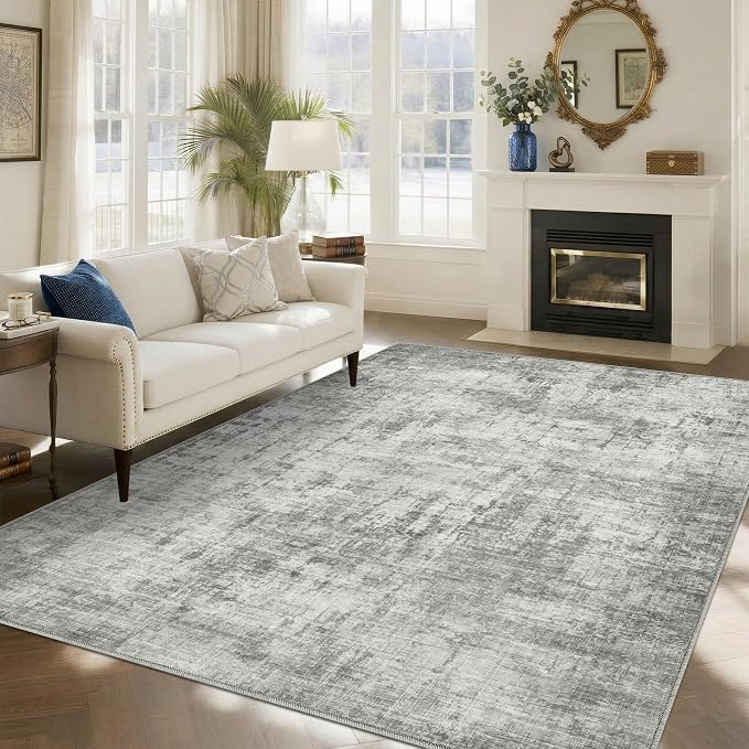 5x7 Area Rugs Washable Living Room Rug Non Slip Soft Carpets | Modern Abstract Indoor Floor Stain Resistant Carpet for Bedroom Dining Room Farmhouse Nursery Home Office Grey
