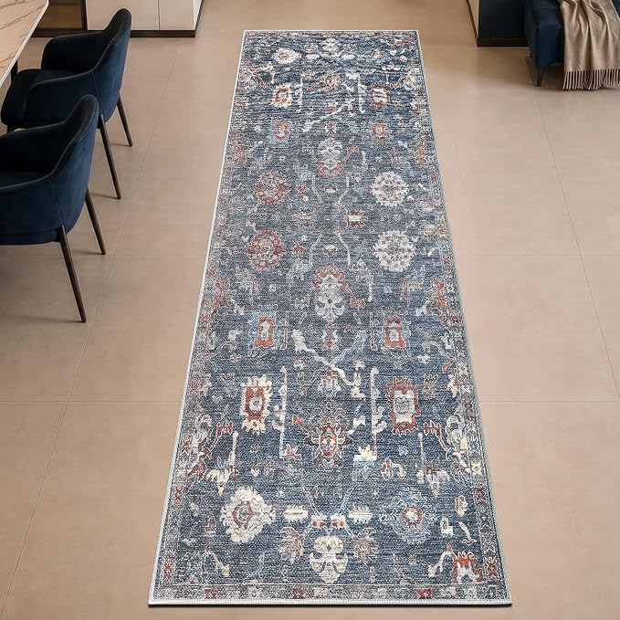 Keen Home Design Vintage Washable Runner Rug, Non-Slip Low Pile, 2x12 | Machine Washable Cotton Chenille, 0.25In Low Pile, Rubber Non-Slip Back; Hallway, Kitchen, Dining Room, Entryway