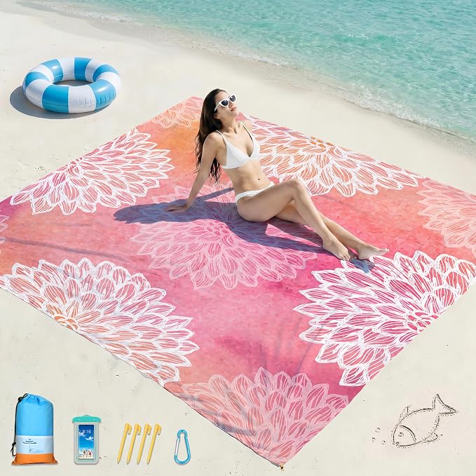 Famstar Beach Blanket Oversized Extra Large 78"X81"/10'X9',Waterproof Sandproof Beach Blanket 2-8 Adults Lightweight Durable for Travel Camping Hiking Picnic