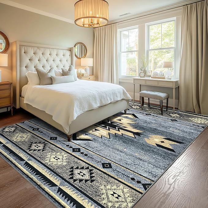 BENRON Western Rugs for Living Room Bedroom 6x9, Non Slip Washable, Grey | Southwest aztec Large Area Rugs for Dining Table Kitchen Home Decor