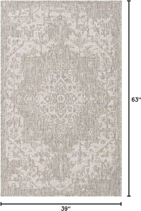 Unique Loom Outdoor Collection Area Rug - Dubai (3' 3" x 5' 3" Rectangle, Gray/ Ivory)