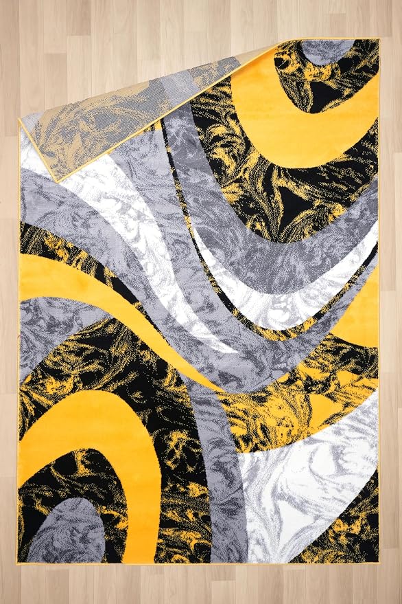 Yafa Home Fashion Modern Contemporary Swirls Design Area Rug, Luxurious, Elegant, and Fashionable Area Rug (Yellow, 4 ft X 5 ft)