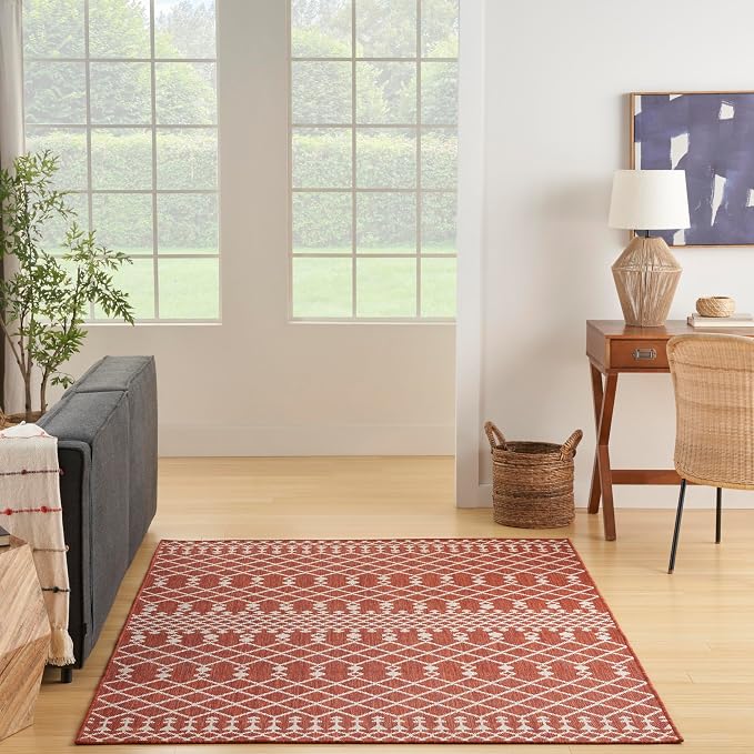 Nourison Home Positano Terracotta 6' x 9' Area Rug - Easy Clean, Non Shedding, Bed Room, Living Room, Dining Room, Kitchen (6' x 9')