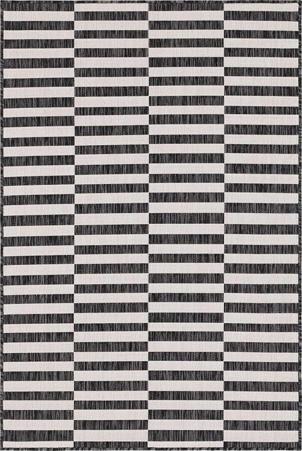 Unique Loom Outdoor Striped Collection Area Rug - Striped (2' x 3' 1" Rectangle Charcoal/Ivory)