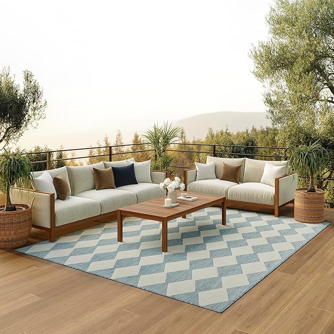 Nourison Home Positano Aqua 9' x 12' Area Rug - Easy Clean, Non Shedding, Bed Room, Living Room, Dining Room, Kitchen (9' x 12')
