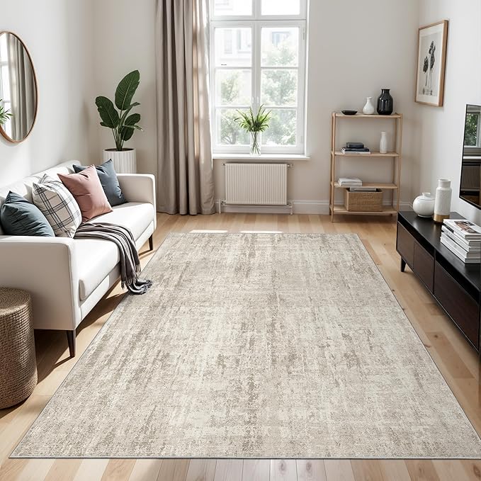 Valenrug 3x5 Rug Non Slip, Abstract Washable Entryway Rug for Bedroom Beige | Soft & Lighweight, Folable, Stain Resistant Low Pile Thin Indoor Distressed Carpet Rugs for Living Room,Laundry Room,Kitchen