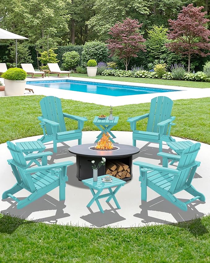 SERWALL Folding Outdoor Side Table Set of 2, Portable Adirondack Side Table, Aruba