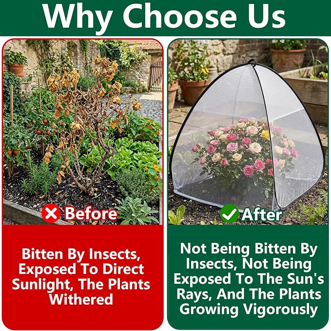 2 Pcs Pop Up Garden Netting Bug and Shade Covers, 30" x 28" x 28" Plant Sun Shade Top Bird Netting Tents, Insect Barrier Sun Protection Plant Cover Tent for Outdoor Plants Vegetables Fruits (White)