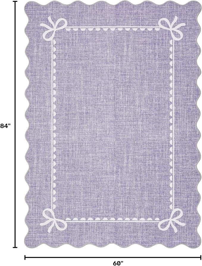 GarveeHome Scalloped Bow Rug 5x7 Washable Purple Rugs for Girls Bedroom | Non Slip Soft Low Pile Indoor Carpet for Living Room Nursery Decor Hallway Kids Room College Dorm Playroom