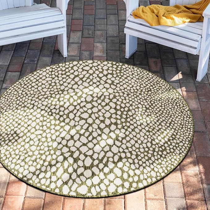 Unique Loom Jill Zarin Outdoor Collection Area Rug - Cape Town (13' Round, Green/ Ivory)