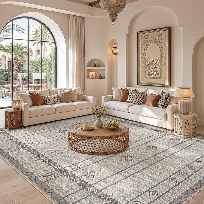 cotiled 6x9 Area Rugs for Living Room: Boho Washable Rug for Dining Room | Stain Resistan Indoor Soft Carpet for Bedroom Nursery Grey Brown