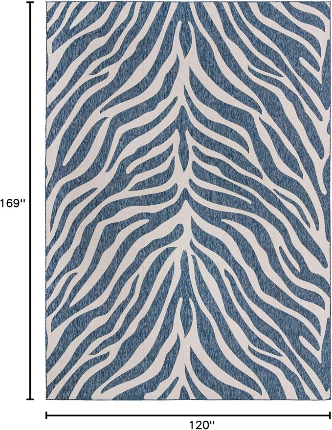 Unique Loom Outdoor Safari Collection Area Rug - Tsavo (10' x 14' 1" Rectangle, Blue/ Ivory)