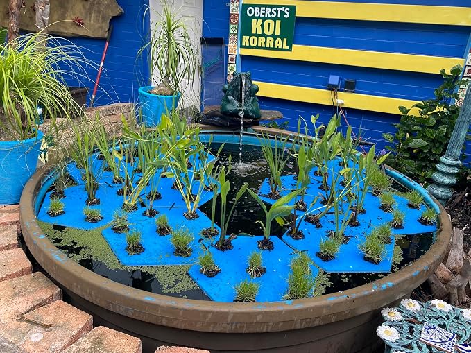 BEEMATS ECOISLE Floating Hydroponic Growing System, 7-Plant Capacity, Hexagonal Design with Aerated Pots, Water Garden Filter (3)