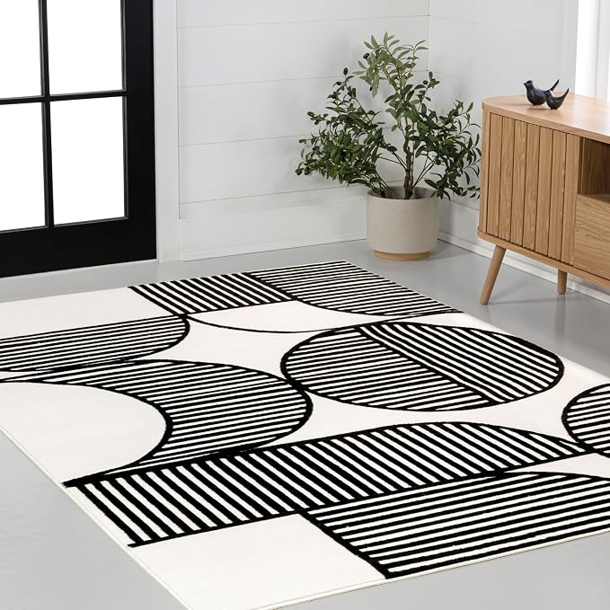 JONATHAN Y Nordby High-Low Arch Striped Black/White Indoor Area Rug, 5x8, Indoor, Non-Shedding, Stain Resistant for Bedroom, Living Room, Kitchen (SCN104G-5)