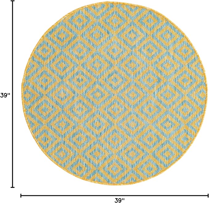 Unique Loom Jill Zarin Jill Zarin Outdoor Collection Area Rug - Costa Rica (3' 3" Round, Yellow and Aqua/Light Blue)