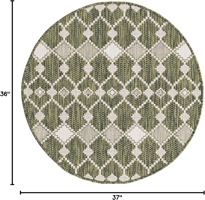 Unique Loom Outdoor Trellis Collection Area Rug - Traliccio (3' Round, Green/Ivory) (Pack of 2)