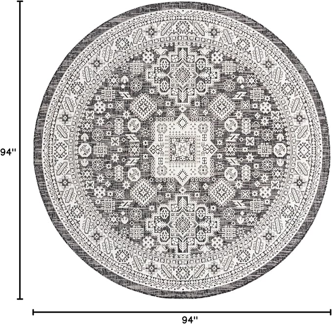 Unique Loom Outdoor Aztec Collection Area Rug - Chalca (7' 10" Round, Charcoal Gray/ Ivory)