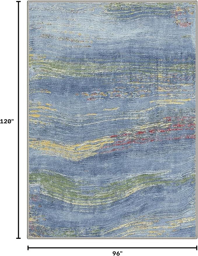 BEIMO 8x10 Washable Area Rug for Living Room, Wave Abstract Ocean Blue | Soft Machine Washable Modern Rug,Streaks Pattern Non Slip Indoor Carpet for Dining Room Playroom Bedroom Office