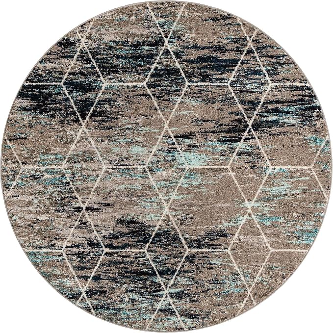 Unique Loom Trellis Frieze Collection Area Rug - Geometric (6' Round, Blue Multi/ Ivory)