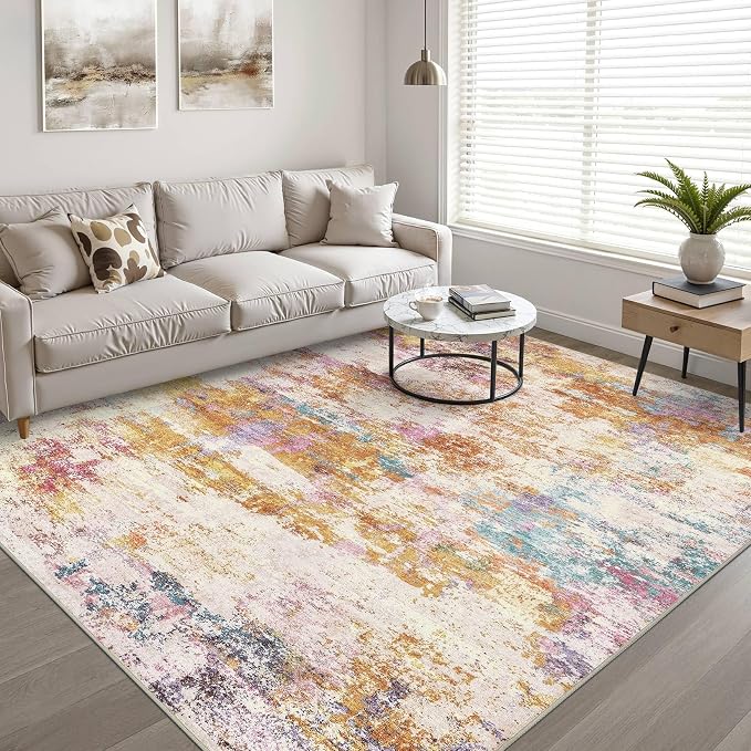 LOONGRUG 6x8 Area Rug Washable Neutral Modern Living Room Rug Multi Gold | Abstract Soft Stain Resistant Indoor Non-Slip Carpet for Bedroom Nursery Kids Office Playroom Dining Room