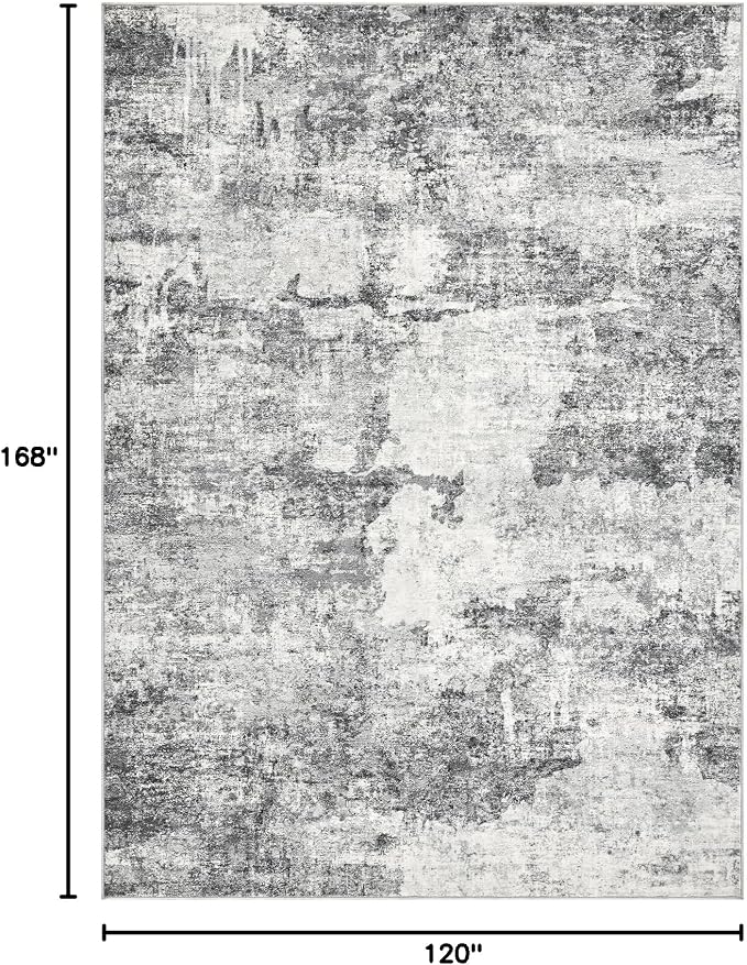 DMOYEST 10x14 Area Rug for Living Room Washable Abstract Indoor Carpet | Neutral Modern Low Pile Rugs Kid & Pet Friendly Large Soft Thin Carpet for Bedroom Dining Room and Office - Grey