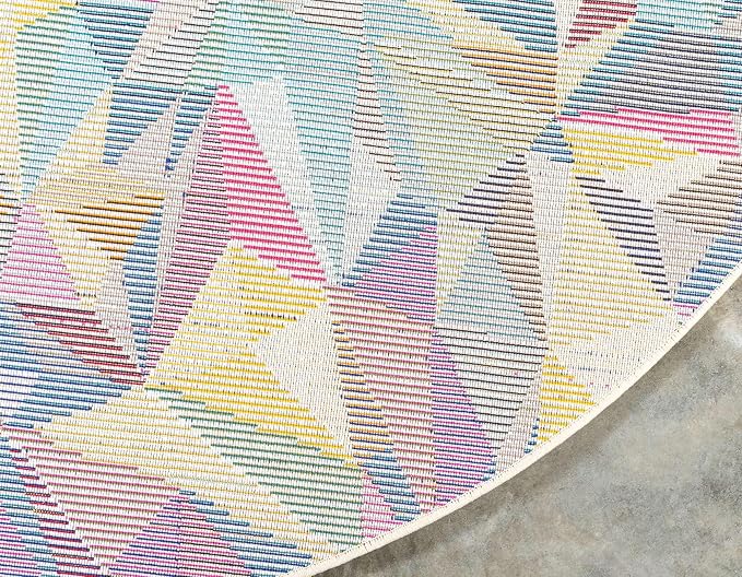 Unique Loom Estrella Collection Geometric, Triangles, Bright Colors, Abstract, Modern Area Rug (6' 0 x 6' 0 Round, Multi/Beige)