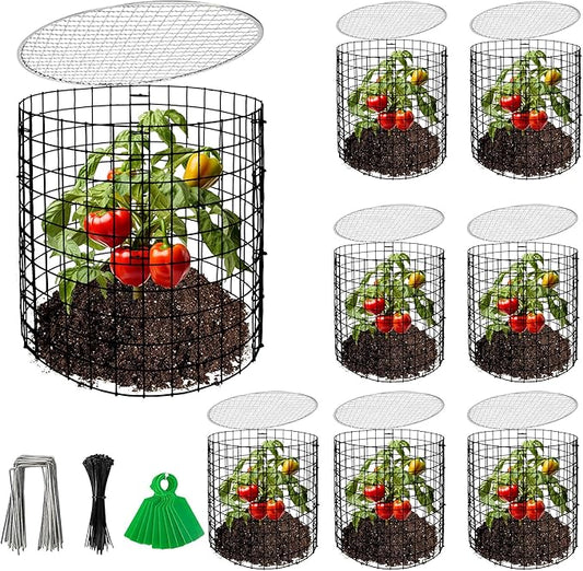 Adnee 8 Pack Wire Plant Protector with Cover-12" x 11" Detachable Plant Protector Metal Plant Cages-Garden Plant Cages for Flower Vegetable to Keep Animals Out