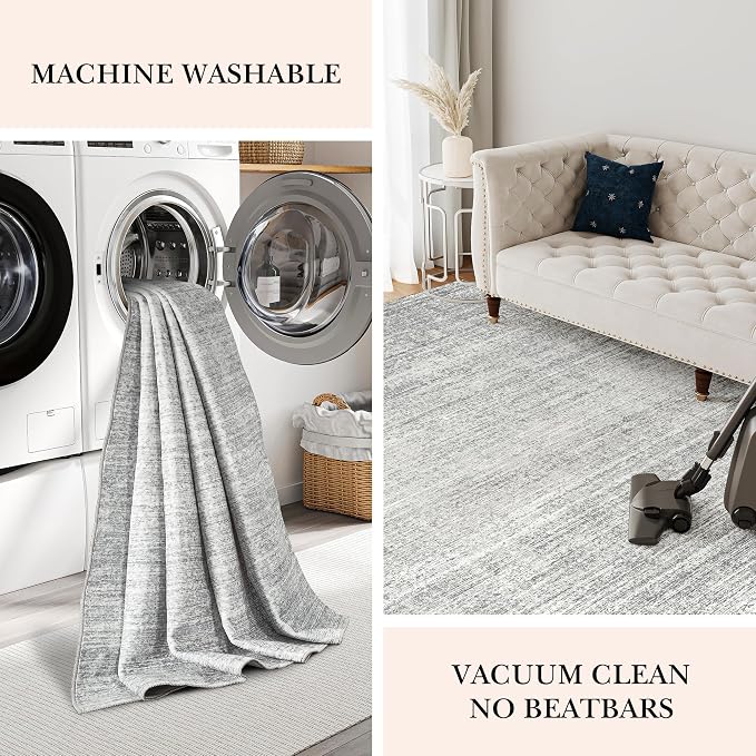 Valenrug 2x6 Runner Rug Non Slip, Washable Rug Runners for Hallways, Grey | Soft Low Pile, Thin & Lighweight Carpet, Folable Stain Resistant Modern Indoor 6ft Floor Mat for Living Room,Bedroom,Kitchen