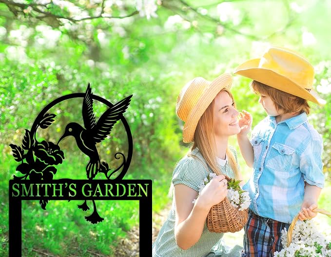 Personalized Hummingbird Metal Sign with Stake, Metal Sign, Signs Decorative Outdoor, Custom Garden Sign