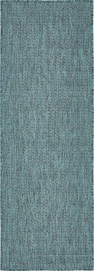 Unique Loom Collection Casual Transitional Solid Heathered Indoor/Outdoor Flatweave Area Rug (2' x 6' 1" Runner, Teal/Navy Blue)