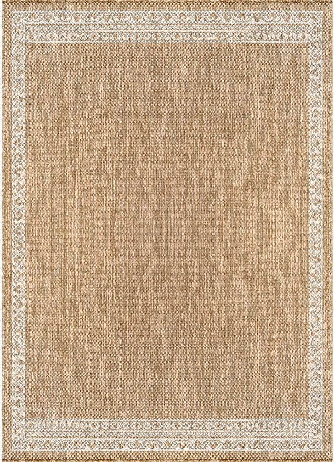 Washable Outdoor Rug 6x9 Modern Area Rugs Outdoor Carpets Bordered Pattern Non Shedding Waterproof Easy Clean Patio Deck Porch Living Room Bedroom Garden RV (6 X 9 Natural)