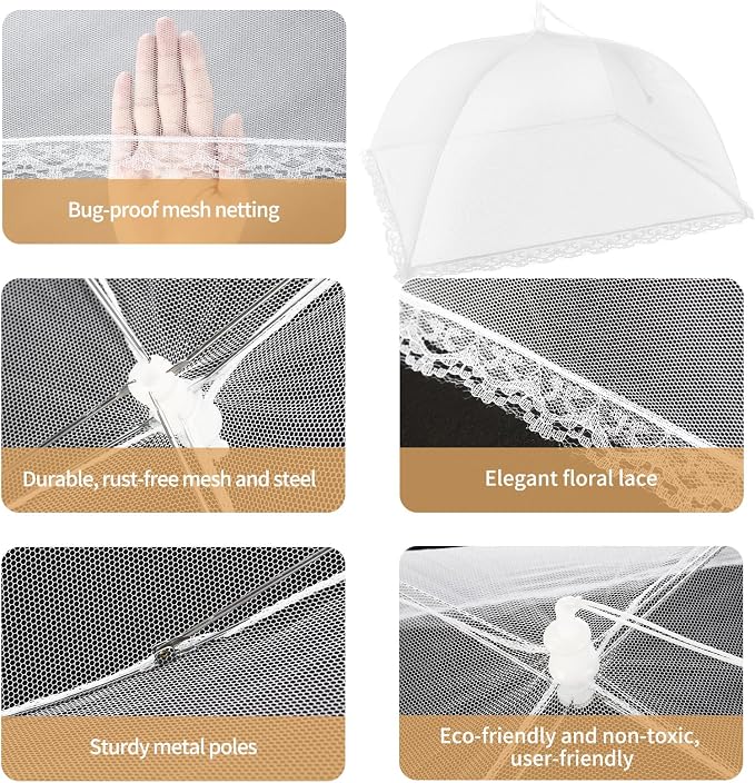 Food Covers Set, Food Tents for Outside, 1 Extra Large (40 x 23.6in) + 6 Large (17 x 17in) Mesh Food Covers for Outdoors, Screen Tent Nets for Party,Picnics,BBQ,Fruit Cover