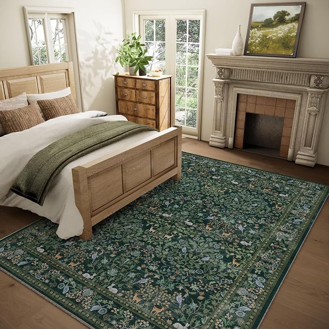 8x10 Area Rugs for Living Room: Washable Rug Vintage Rugs Stain Resistant Non Slip Low Pile Lightweight Soft Carpets Rugs for Bedroom Kitchen Dining Room Nursery Kids Room Farmhouse Home Office