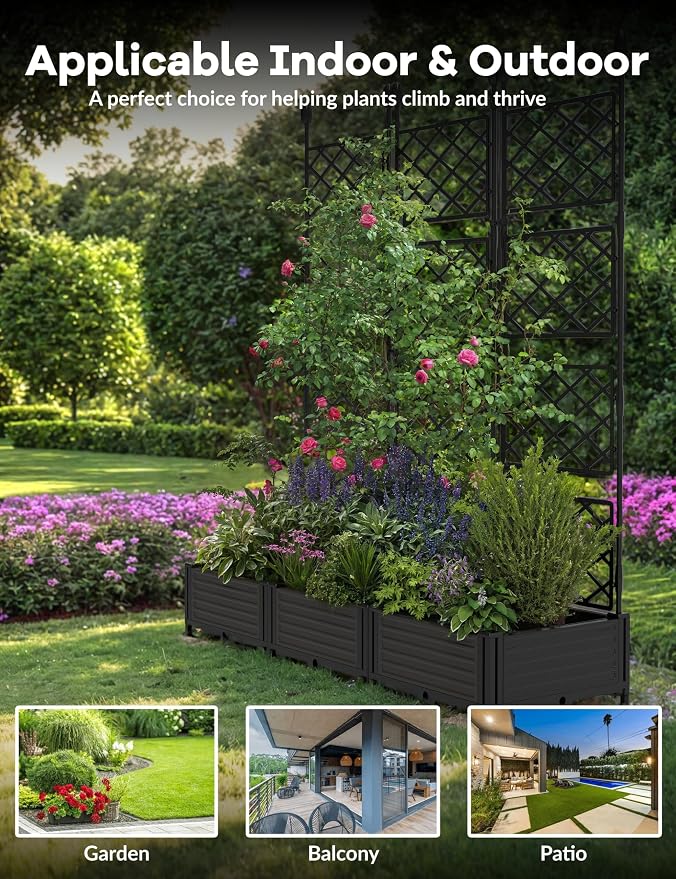 3PCS Planter Box WithTrellis,Planter Box for Climbing Plants/Vines,50x63In Garden Trellis,for Vegetables Flower, Planter Box for Backyard Patio Balcony