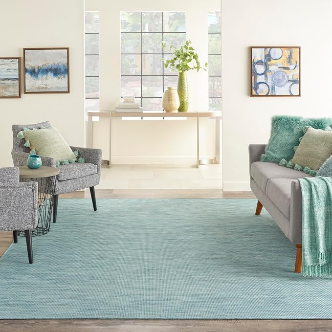 Nourison Home Positano Aqua 9' x 12' Area Rug - Easy Clean, Non Shedding, Bed Room, Living Room, Dining Room, Kitchen (9' x 12')